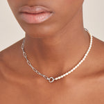 Silver Pearl Chunky Link Chain Necklace