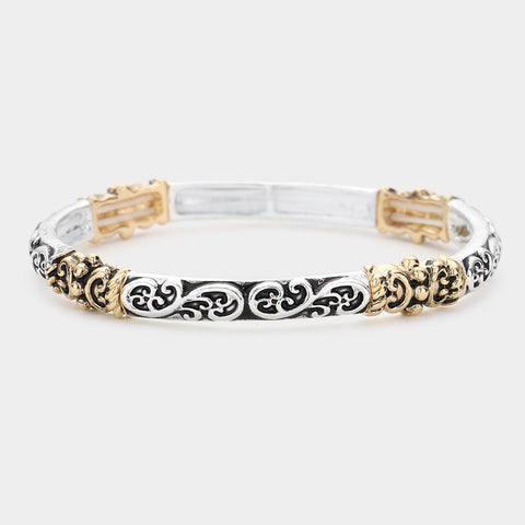 Fashion Metal Two Tone Stretch Bracelet