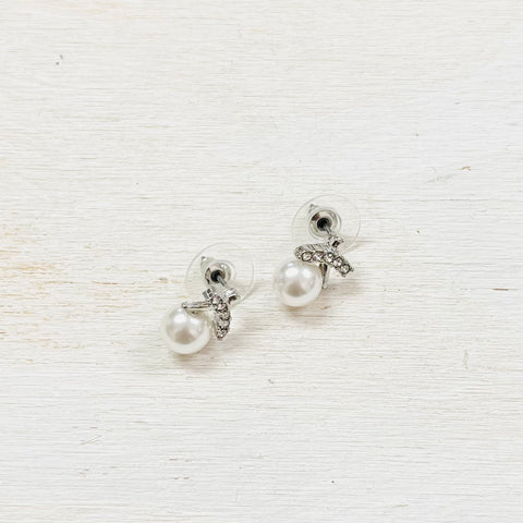 Fashion Pearl Stud With Rhinestone Earrings