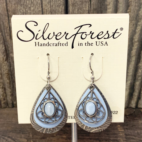 Blue and Silver Layered Teardrop Earrings