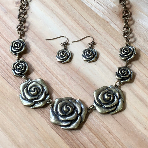 Fashion Bronze-tone Rose Necklace Set