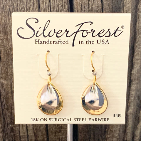 Silver and Gold Layered Teardrop Earrings