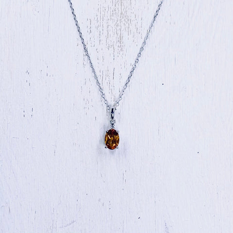 Sterling Silver Genuine Diamond and Citrine Necklace