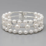 Fashion Pearl & Rhinestone Pave Cuff Bracelet