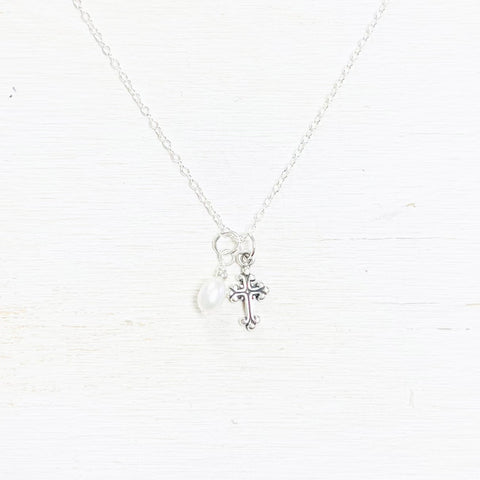 Sterling Silver Children’s Cross & Pearl Necklace
