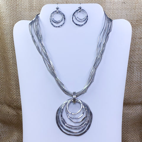 Bright Silver Circle Drop Necklace Set