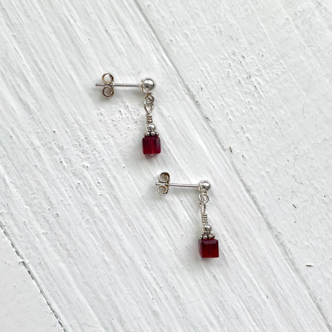 Sterling Silver January Cube Dangle Stud