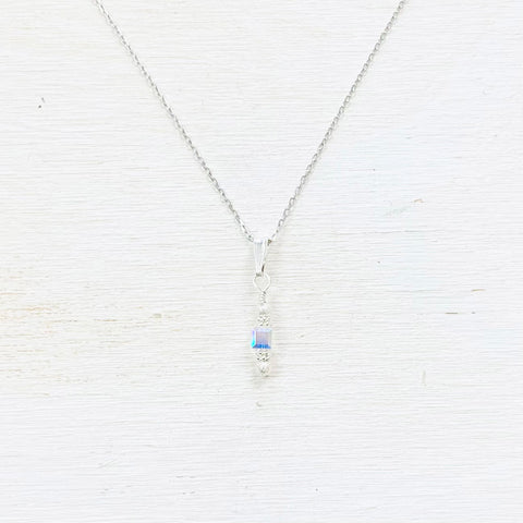 Sterling Silver April Cube Necklace