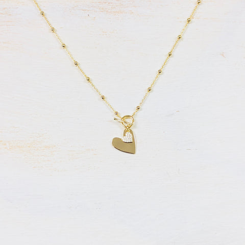 Gold Tone Sterling Silver CZ Heart Necklace
