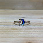 Sterling Silver w/ Created Opal Moon & Star Ring