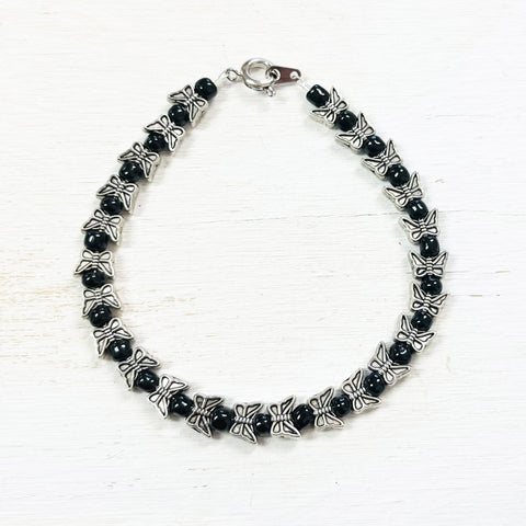 Fashion Butterfly and Black Bead Bracelet