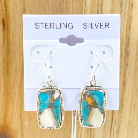 Copper Turquoise Rectangle Dangle Earrings
