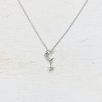 SS Moon & Star Drop Necklace 16-18”