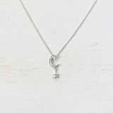 SS Moon & Star Drop Necklace 16-18”