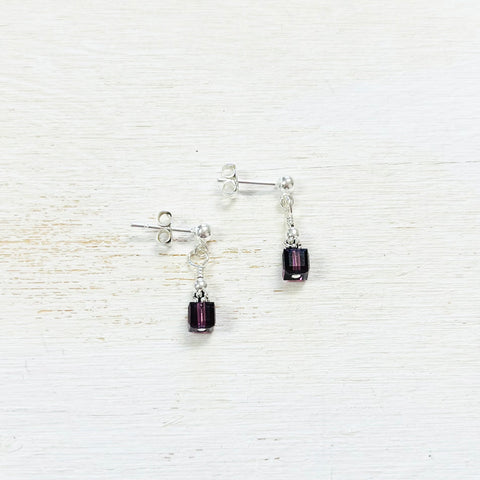 Sterling Silver February Crystal Cube Earrings