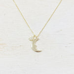 SS Moon & CZ Star Necklace 16-18”