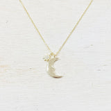 SS Moon & CZ Star Necklace 16-18”