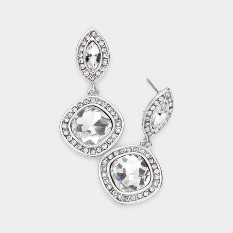 Fashion Silver Tone Rhinestone Dangle Earrings