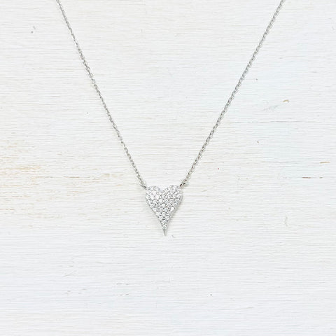 SS CZ Heart Necklace 16-18”