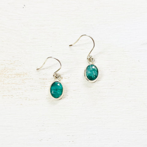 Sterling Silver Created Emerald Oval Dangle Earrings