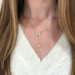 Sterling Silver Butterfly Y-Chain Necklace- CZ w/ Gold Plate