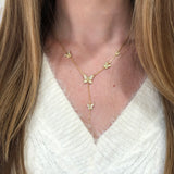 Sterling Silver Butterfly Y-Chain Necklace- CZ w/ Gold Plate
