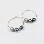 Sterling Silver Estate Wire Hoop Beaded Earrings Earrings