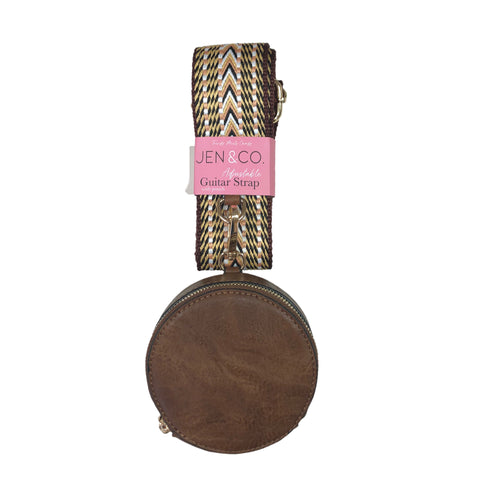 Tribal Guitar Strap with Dark Brown Pouch - Warm Brown