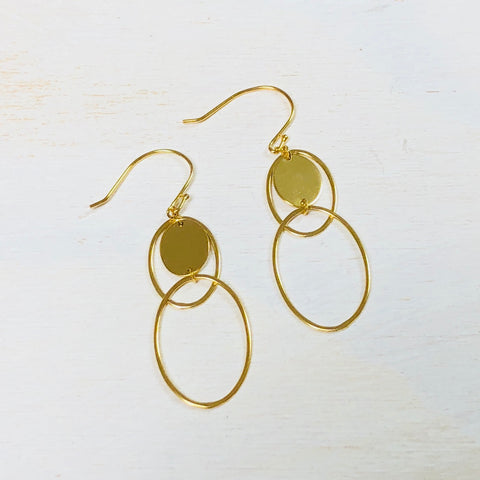 Sterling Silver Gold Plated Circle in a Circle Dangle Earrings