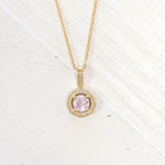 Gold Tone Halo Crystal Pendant Necklace