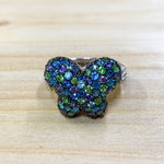 Estate Sterling Silver Multicolor Pave Butterfly Ring