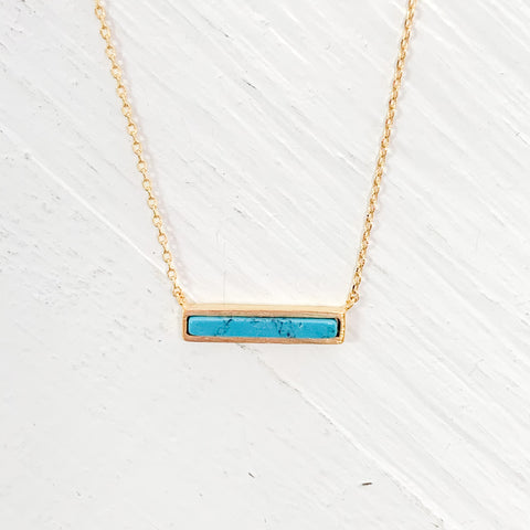 Gold Tone Turquoise Bar Necklace