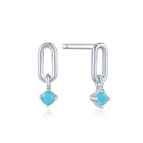 Silver Turquoise Link Stud Earrings