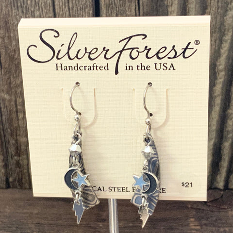 Blue Moon and Star Dangle Earrings