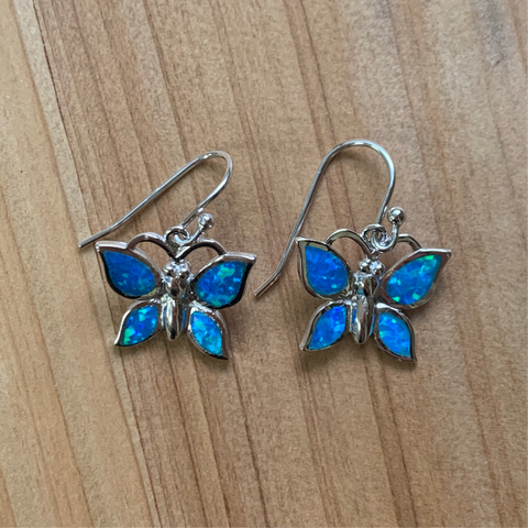 Sterling Silver Created Opal Butterfly Earrings