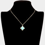 Fashion Gold Tone Quatrefoil Turquoise Pendant Necklace