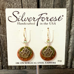 Copper and Green Paw Print Silver Forest Earrings