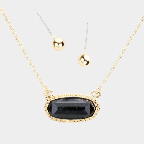 Fashion Gold Tone Stone Pendant Necklace Set