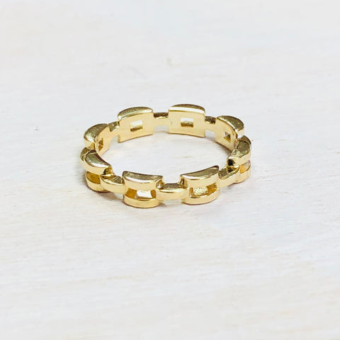 Goldtone Sterling Silver Square Chainlink Ring