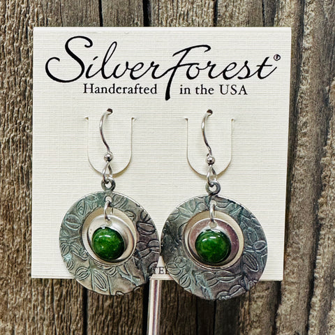 Silver Forest Circle Jade Earrings