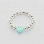 STERLING SILVER BEADED SMALL HEART RING - MINT