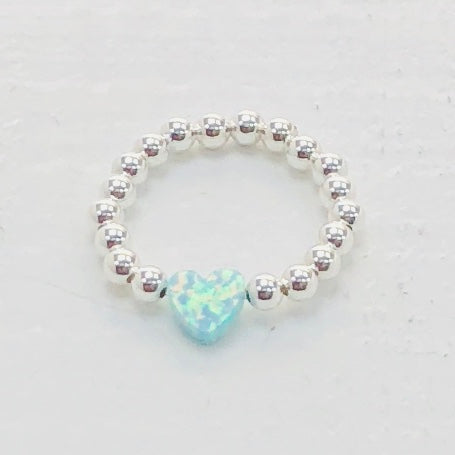 STERLING SILVER BEADED SMALL HEART RING - MINT