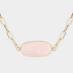 Fashion Gold Tone Pink Stone Pendant Necklace