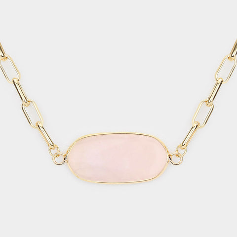 Fashion Gold Tone Pink Stone Pendant Necklace