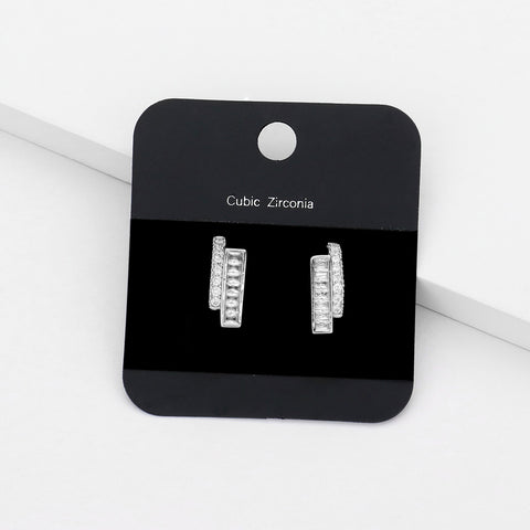 Fashion Silver Tone CZ Half Hoop Earrings