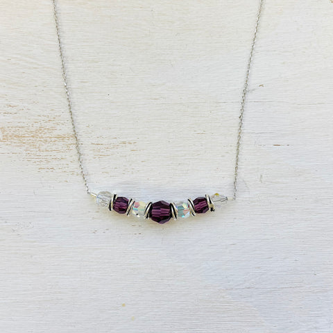 Sterling Silver February Beaded Bar Necklace