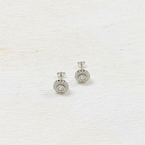 SS CZ Flower Stud Earrings