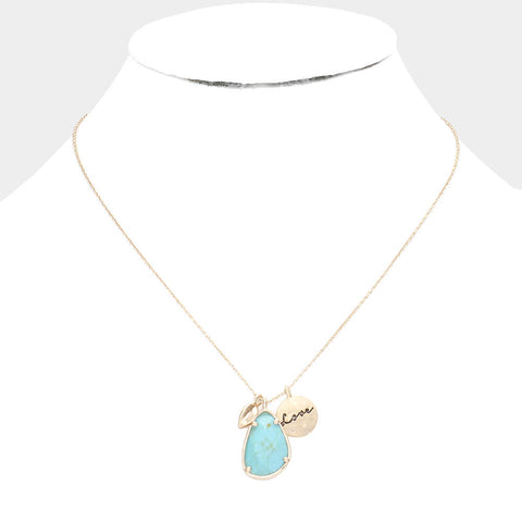 Fashion Love Disc and Turquoise Stone Necklace