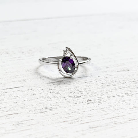Sterling Silver February Oval Ring