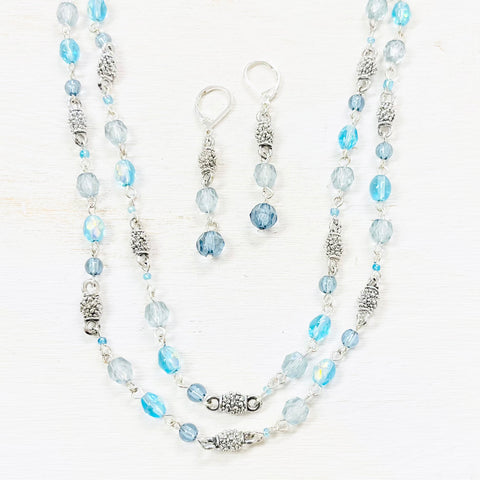 Fashion Blue Stone Double Layered Necklace Set